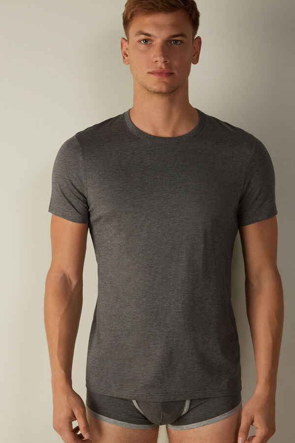 Intimssimi Short Sleeve Crew Neck T Shirt in Supima® Cotton Dark Grey | XSGBH65111