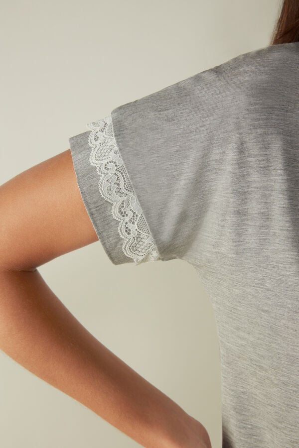 Intimssimi Short-Sleeve Modal Top with Lace Detail Grey | SGXBR45751