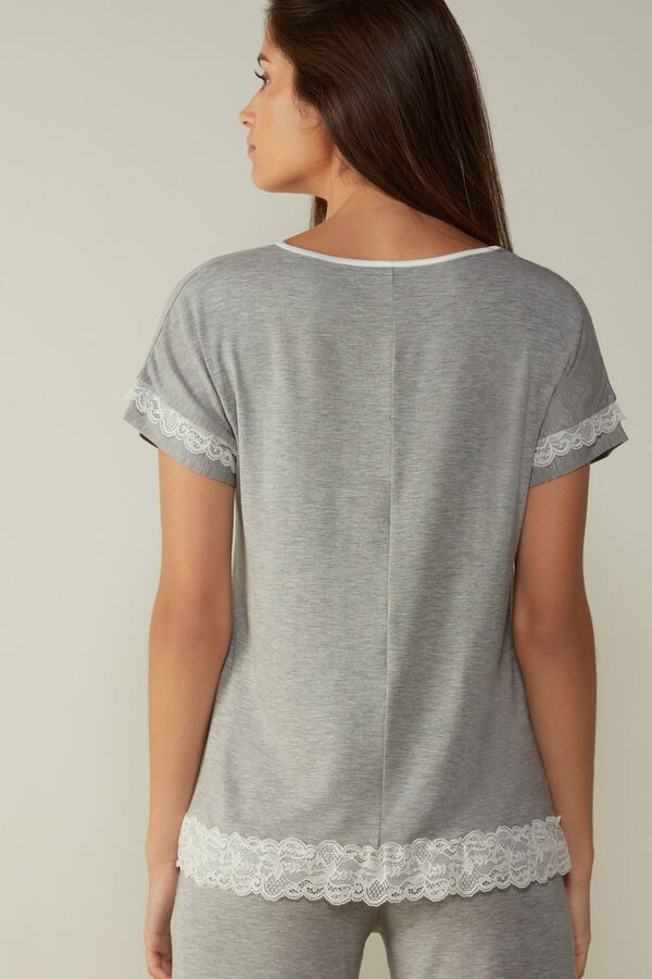 Intimssimi Short-Sleeve Modal Top with Lace Detail Grey | SGXBR45751