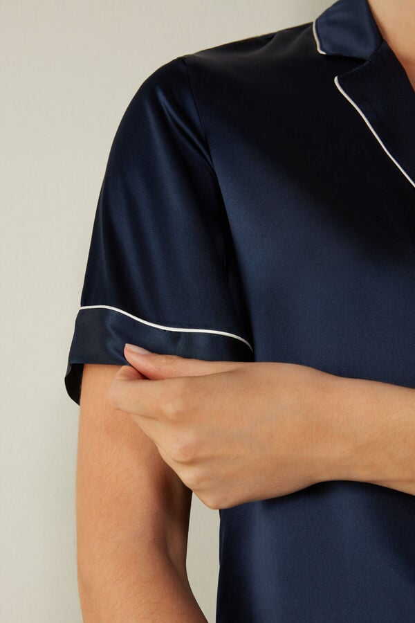 Intimssimi Short Sleeve Silk Shirt with Contrast Trim Blue | LSGSX19150