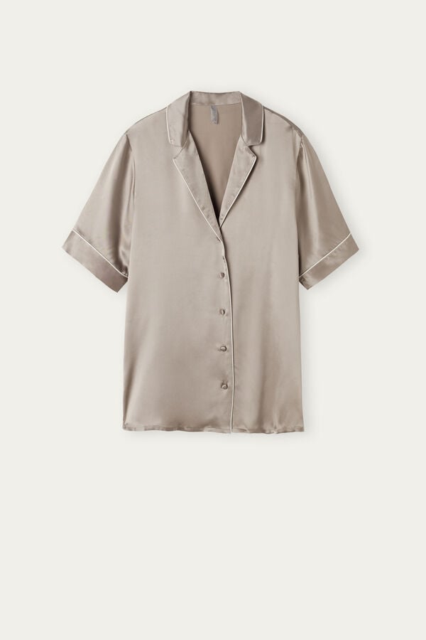 Intimssimi Short Sleeve Silk Shirt with Contrast Trim Natural | TSGPQ37535