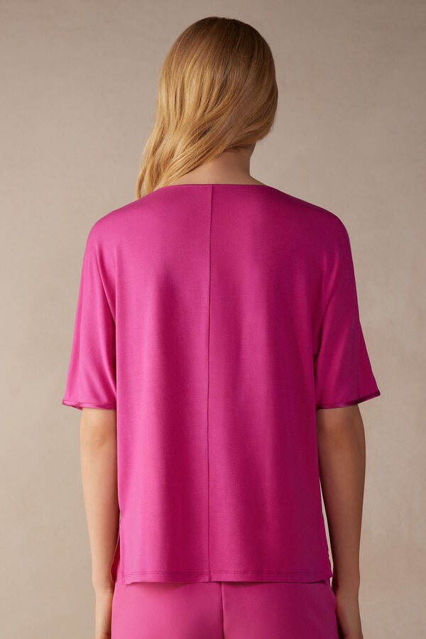 Intimssimi Short Sleeve Silk and Modal Top Pink | SGDFL17375