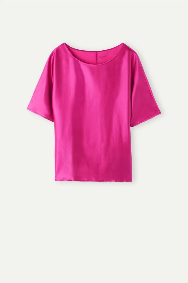 Intimssimi Short Sleeve Silk and Modal Top Pink | SGDFL17375