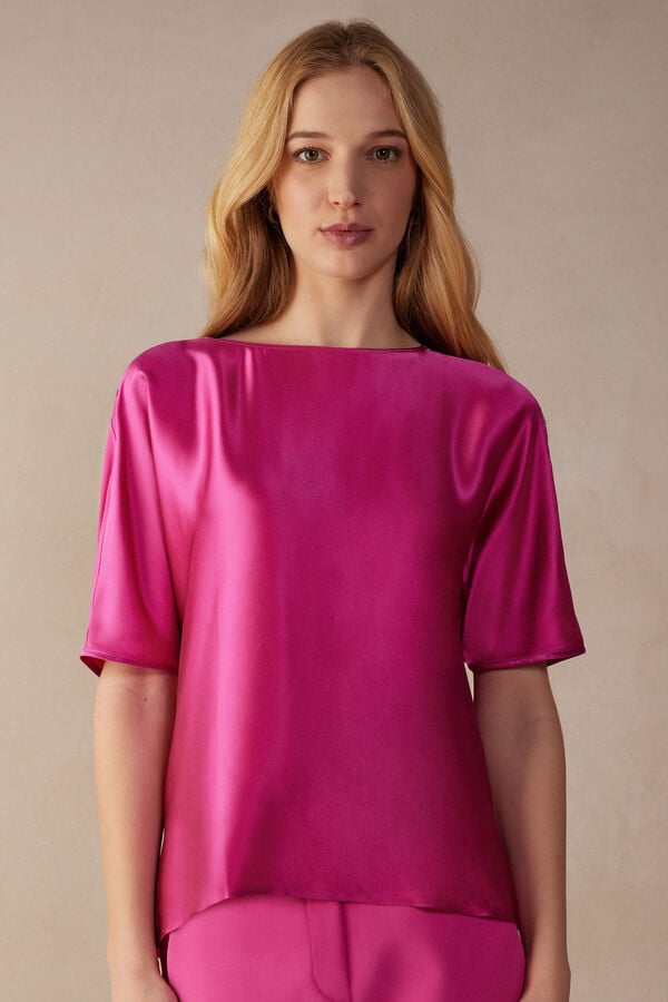 Intimssimi Short Sleeve Silk and Modal Top Pink | SGDFL17375