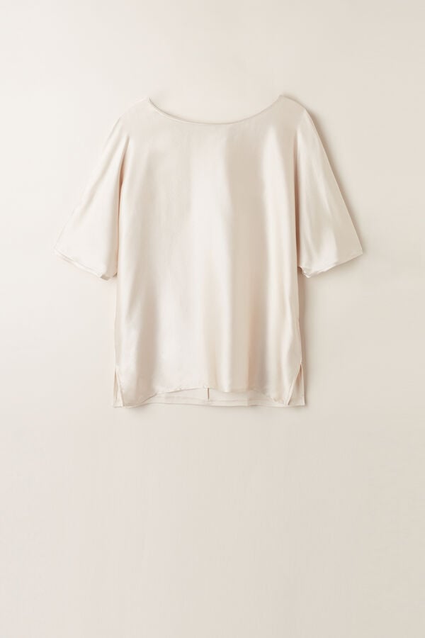 Intimssimi Short Sleeve Silk and Modal Top Natural | SGJBT91828