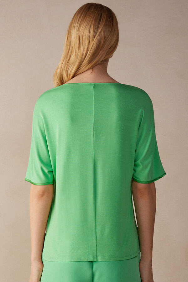 Intimssimi Short Sleeve Silk and Modal Top Green | SGNZX99739