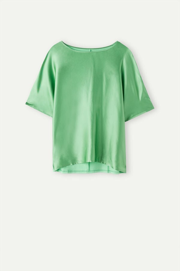 Intimssimi Short Sleeve Silk and Modal Top Green | SGNZX99739