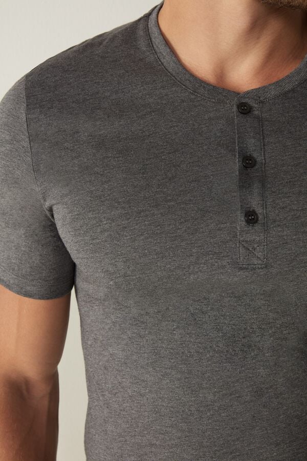 Intimssimi Short-Sleeved Supima® Cotton Shirt Dark Grey | LSGTR23560