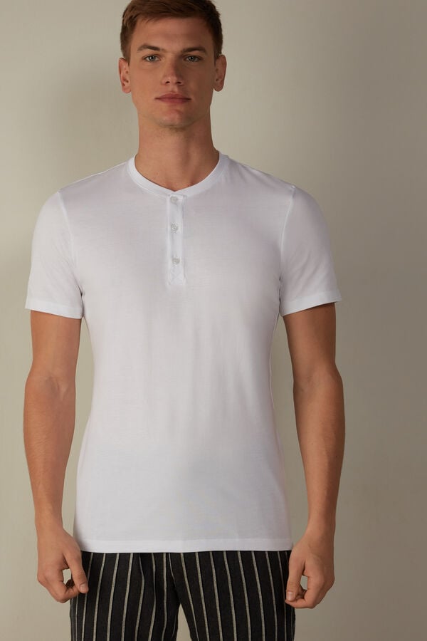 Intimssimi Short-Sleeved Supima® Cotton Shirt White | MSGFT24583