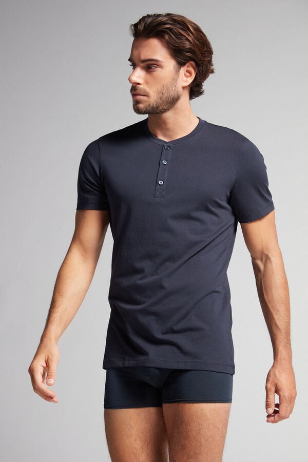 Intimssimi Short-Sleeved Supima® Cotton Shirt Black | SSGNY10221