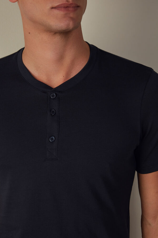 Intimssimi Short-Sleeved Supima® Cotton Shirt Black | SSGNY10221