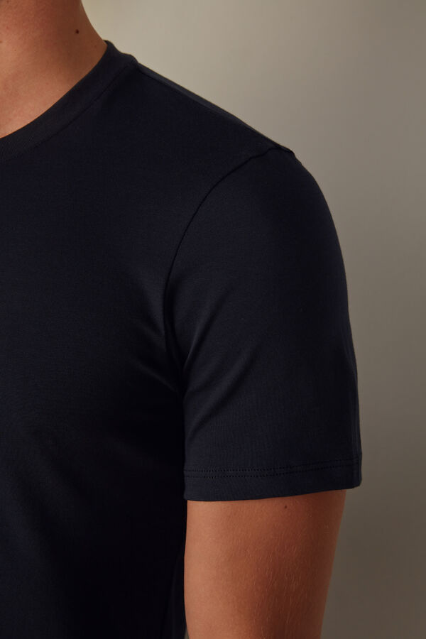 Intimssimi Short-Sleeved Supima® Cotton Shirt Black | SSGNY10221