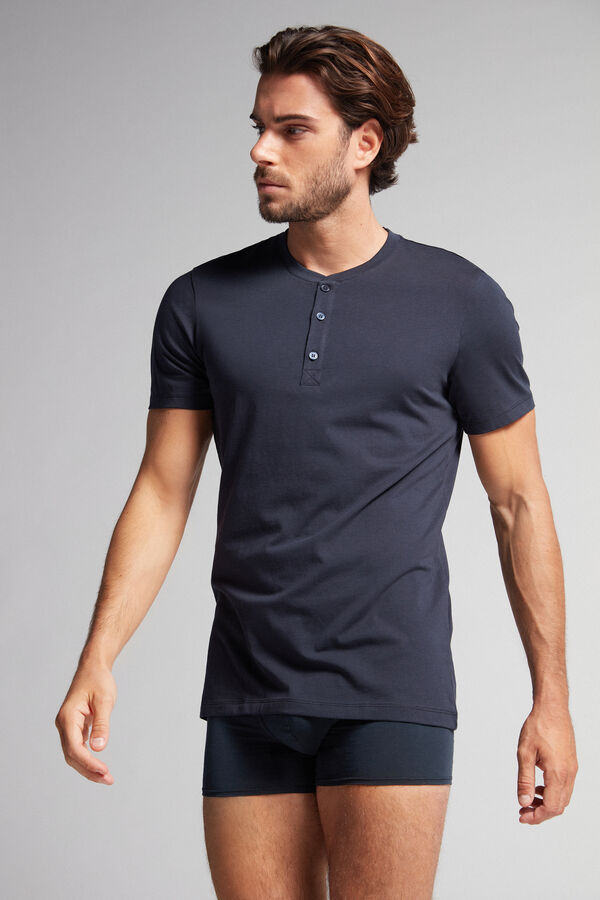 Intimssimi Short-Sleeved Supima® Cotton Shirt Black | TSGPQ13972