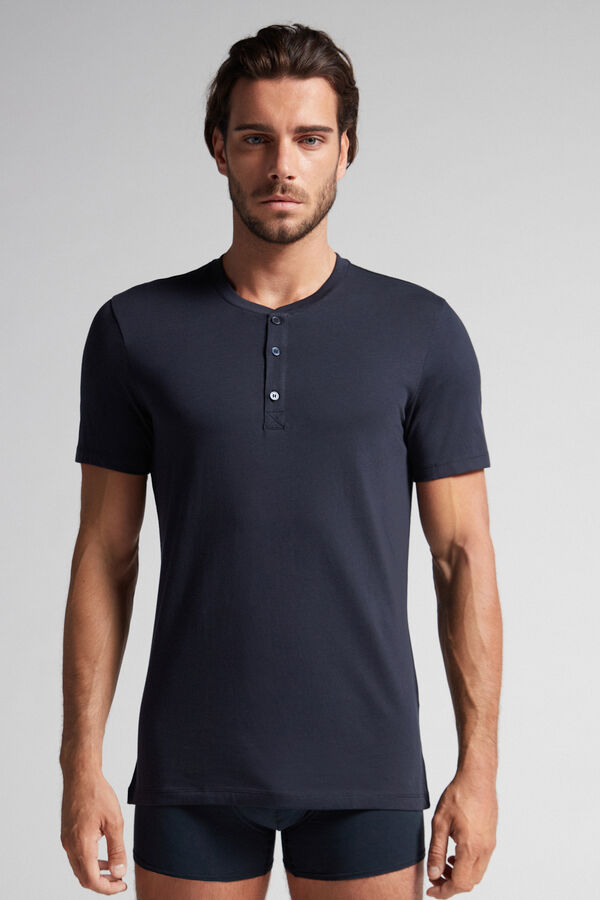 Intimssimi Short-Sleeved Supima® Cotton Shirt Black | TSGPQ13972