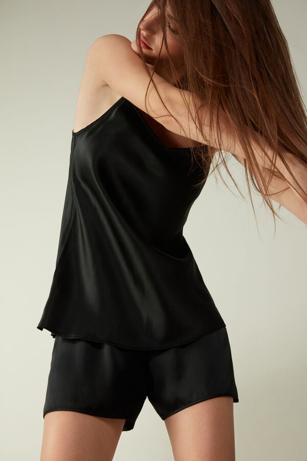 Intimssimi Silk Satin Top with V-neckline Black | USGTG31468