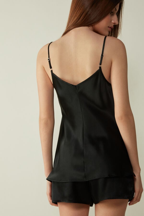 Intimssimi Silk Satin Top with V-neckline Black | USGTG31468