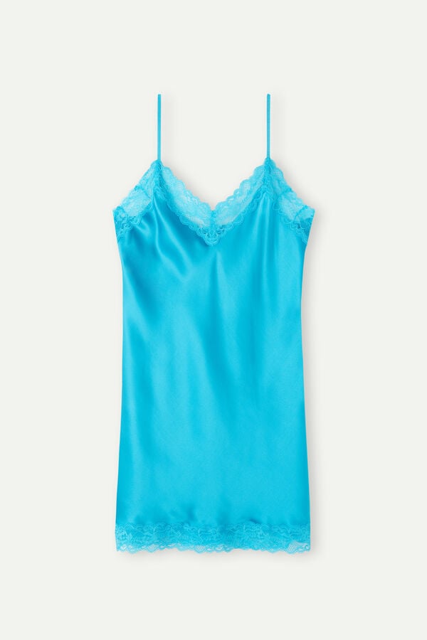 Intimssimi Silk Slip with Lace Insert Detail Blue | SGZDE17263