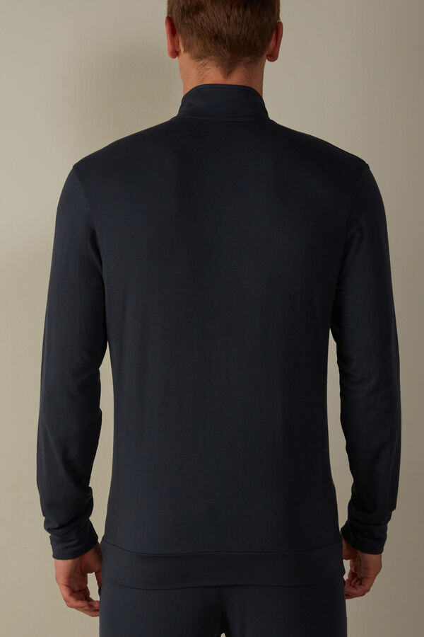 Intimssimi Silk and Modal Zip-Up Sweatshirt Blue | XSGGW18622