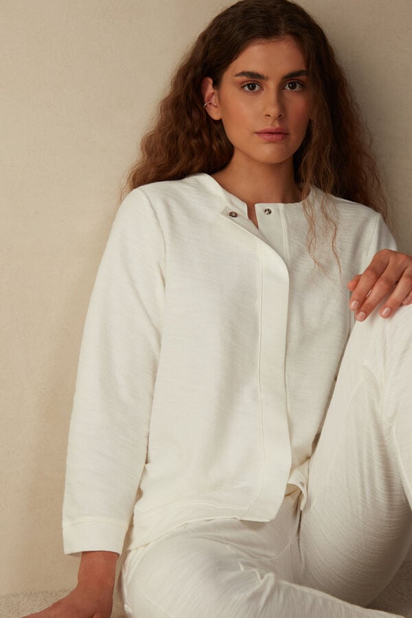 Intimssimi Soft Dreams Long Sleeve Button-Up Shirt White | SGZDE77182