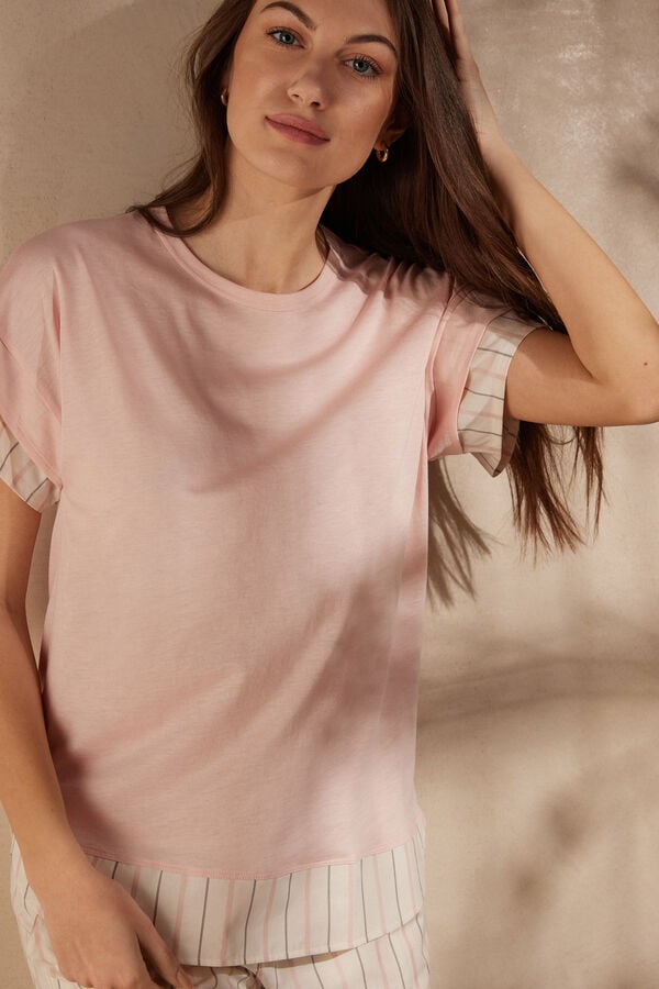 Intimssimi Soft Spring Short Sleeve Cotton T-Shirt Pale Pink | LSGSX78059