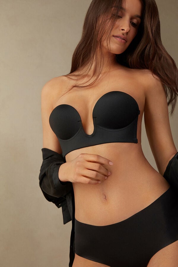 Intimssimi Stick-On Bandeau Plunge Bra with Graduated Cups Black | SGNEJ53655