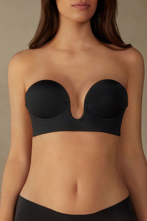 Intimssimi Stick-On Bandeau Plunge Bra with Graduated Cups Black | SGNEJ53655