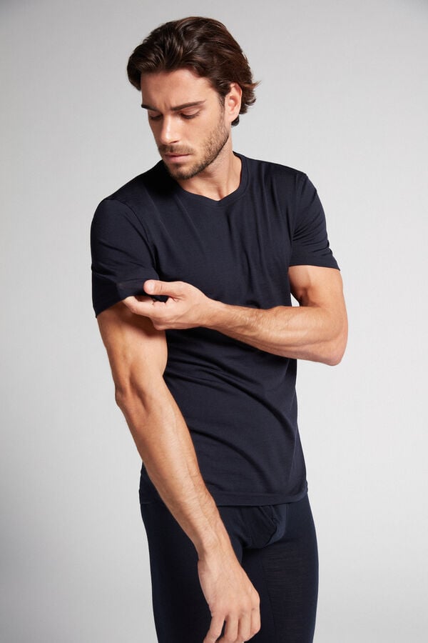 Intimssimi Stretch Merino Wool Short-Sleeve T-Shirt Black | FSGUI49488