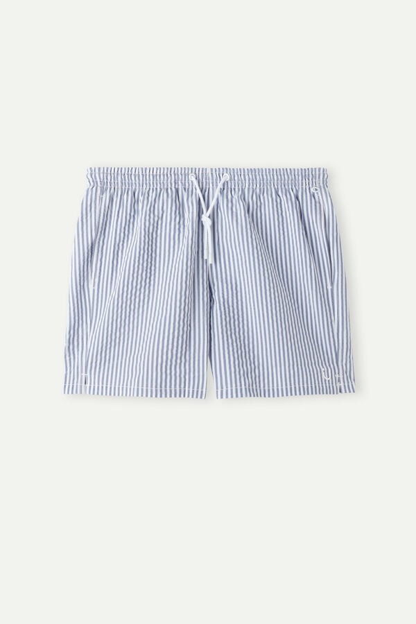 Intimssimi Stripe Print Seersucker Swim Trunks Blue | SGNEJ87141