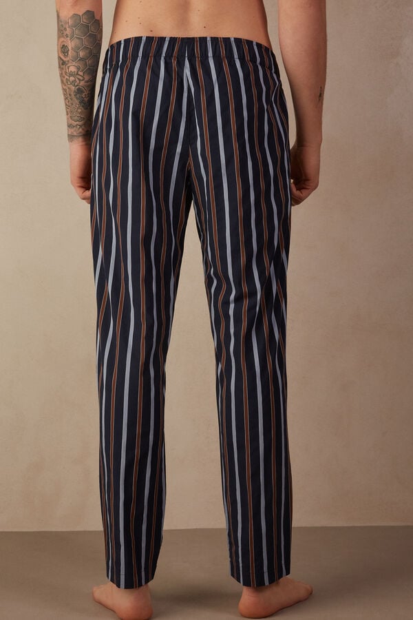 Intimssimi Striped Full Length Pants in Plain-weave Cotton Blue | SGIIZ81043