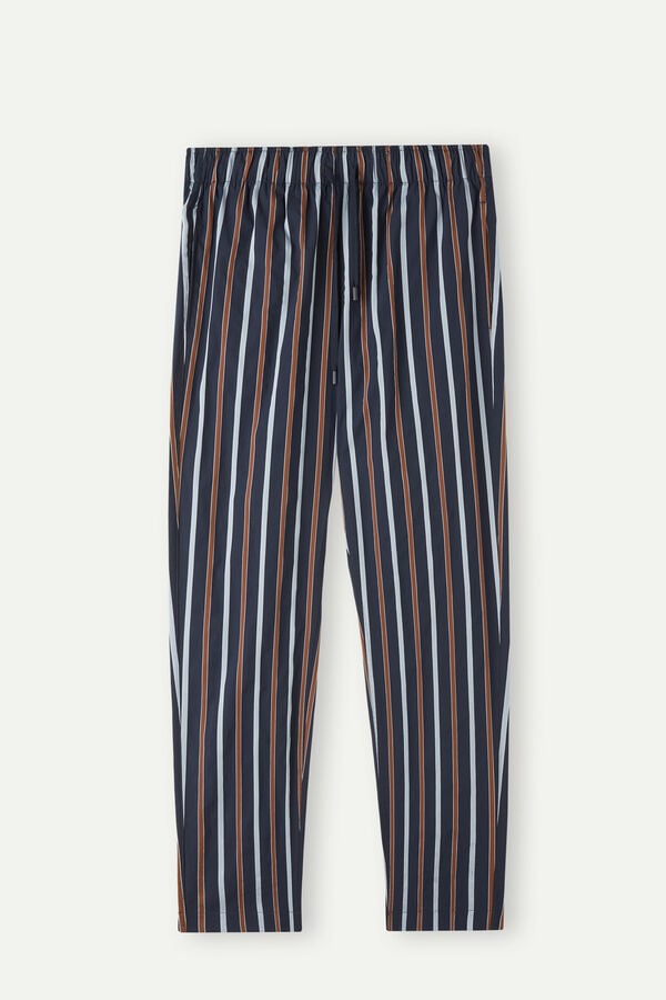 Intimssimi Striped Full Length Pants in Plain-weave Cotton Blue | SGIIZ81043