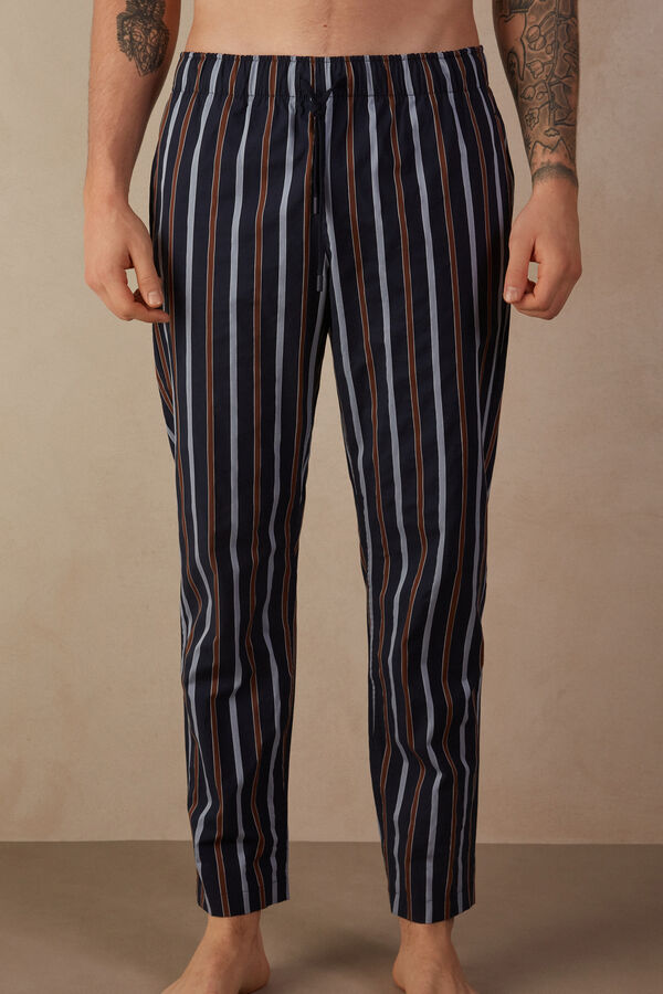 Intimssimi Striped Full Length Pants in Plain-weave Cotton Blue | SGIIZ81043