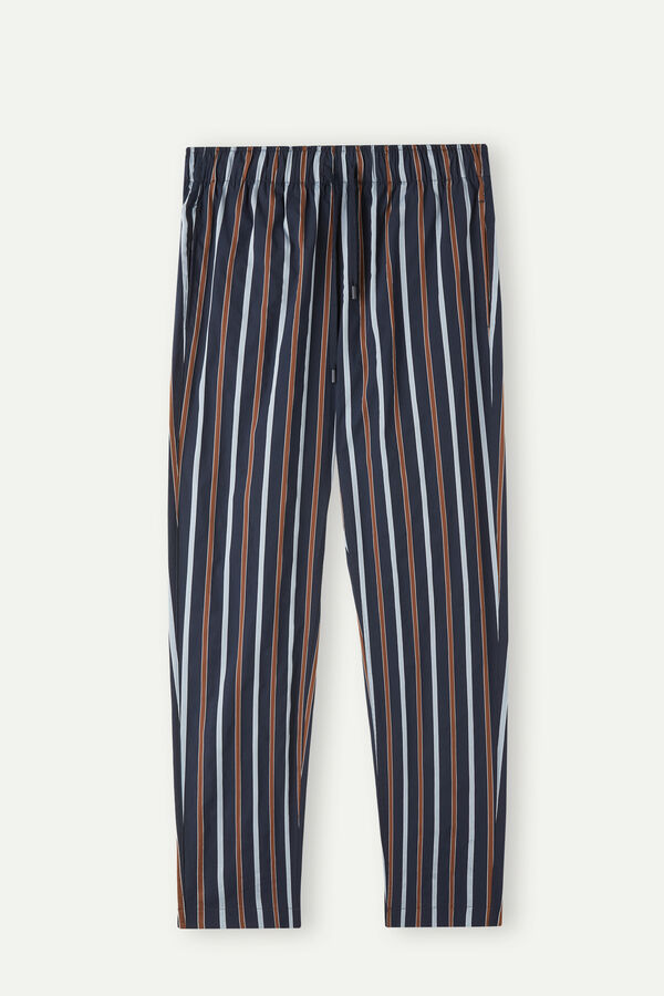 Intimssimi Striped Full Length Pants in Plain-weave Cotton Blue | SGQCS93903