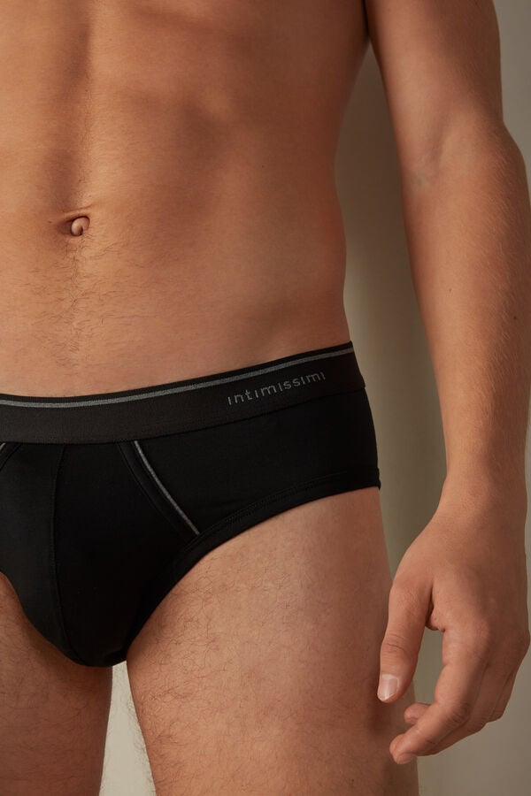 Intimssimi Supima Cotton Briefs with Visible Elastic Black | SGQAV98434