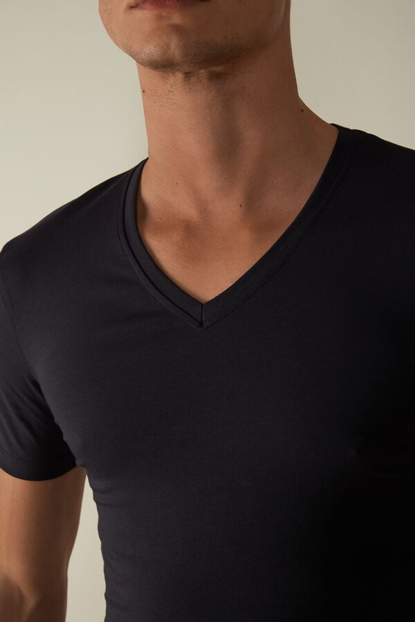 Intimssimi V-neck T-shirt in Stretch Supima® Cotton Blue | ASGDF16110