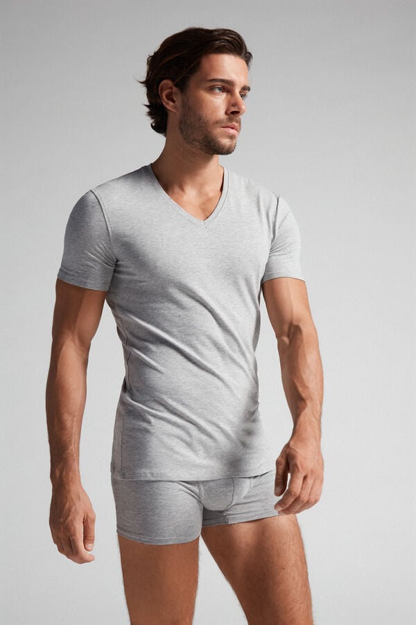 Intimssimi V-neck T-shirt in Stretch Supima® Cotton Grey | SGCIF28757