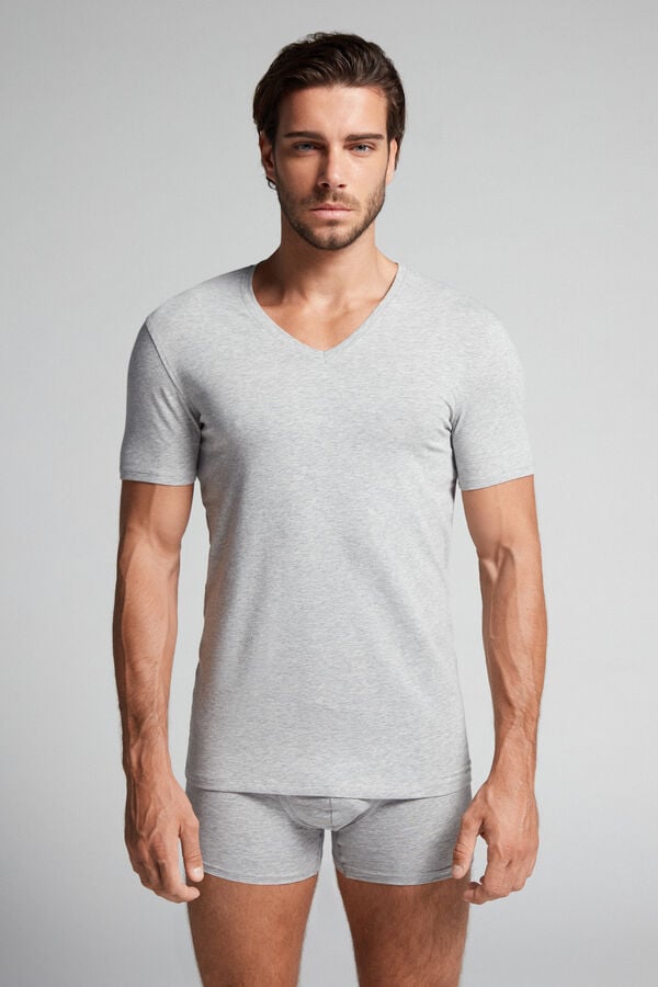 Intimssimi V-neck T-shirt in Stretch Supima® Cotton Grey | SGCIF28757