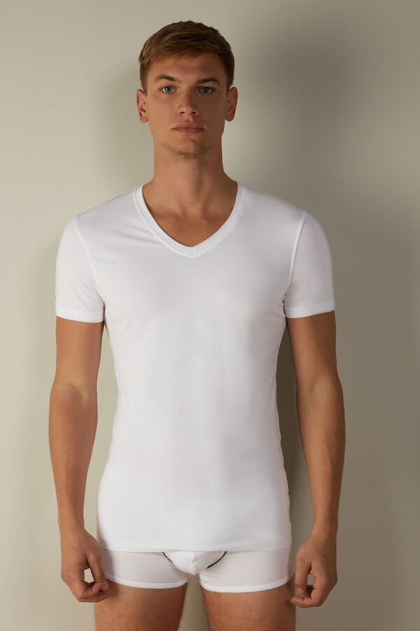 Intimssimi V-neck T-shirt in Stretch Supima® Cotton White | XSGGW64425