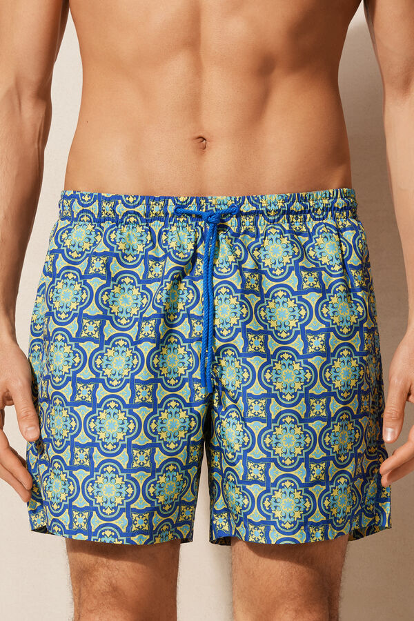 Intimssimi Yellow Majolica Print Swim Trunks Blue | SGIIZ70347